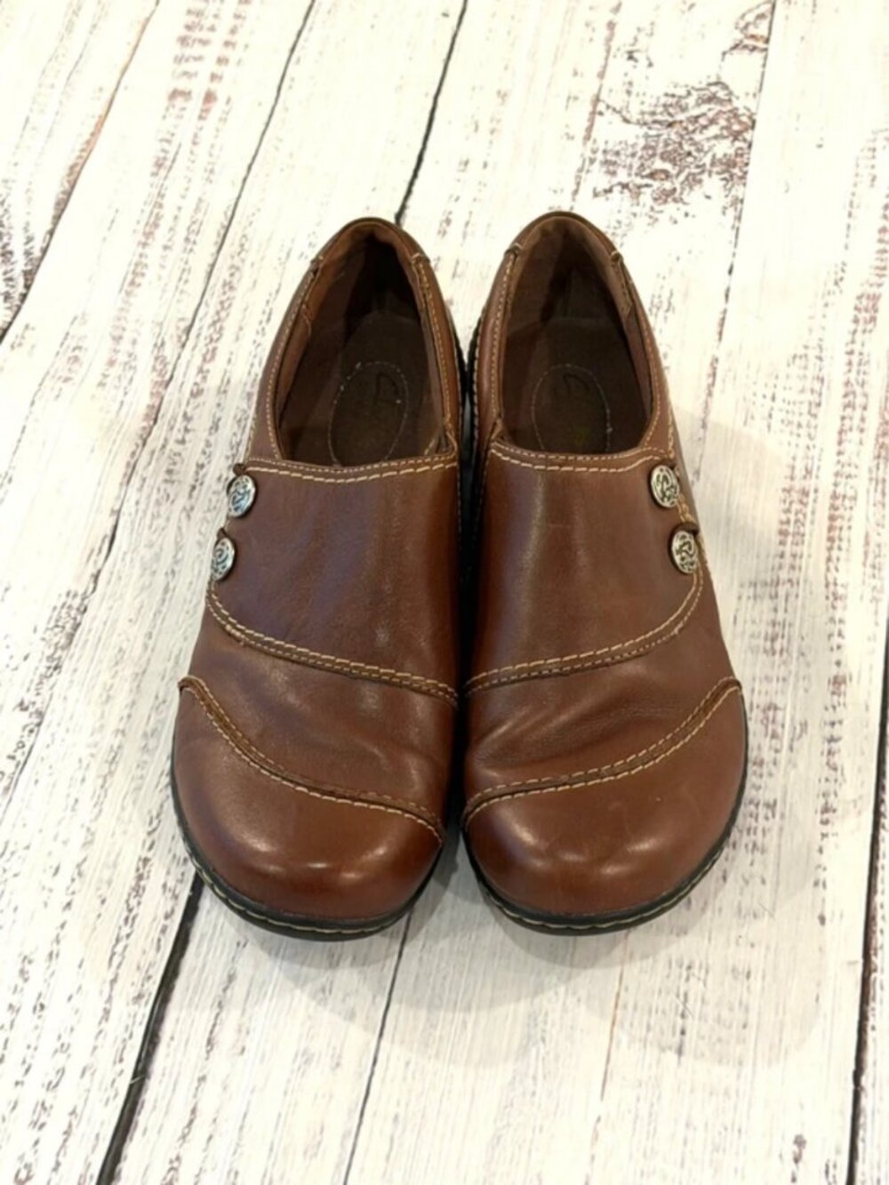 Clarks Bendables Brown Leather Slip On Loafers Comfort Stretch Ashland Lane 10